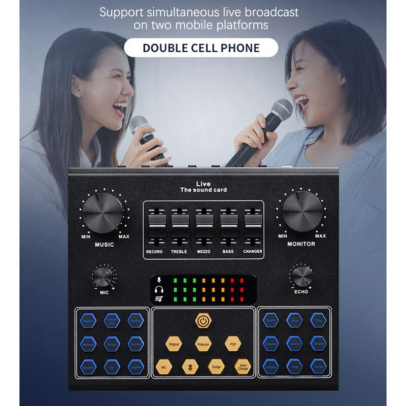 Tarjeta de sonido en vivo V9, tarjeta adaptadora mezcladora de Audio con cambio de voz, con variedad de efectos especiales, ajustes de equilibrio múltiples