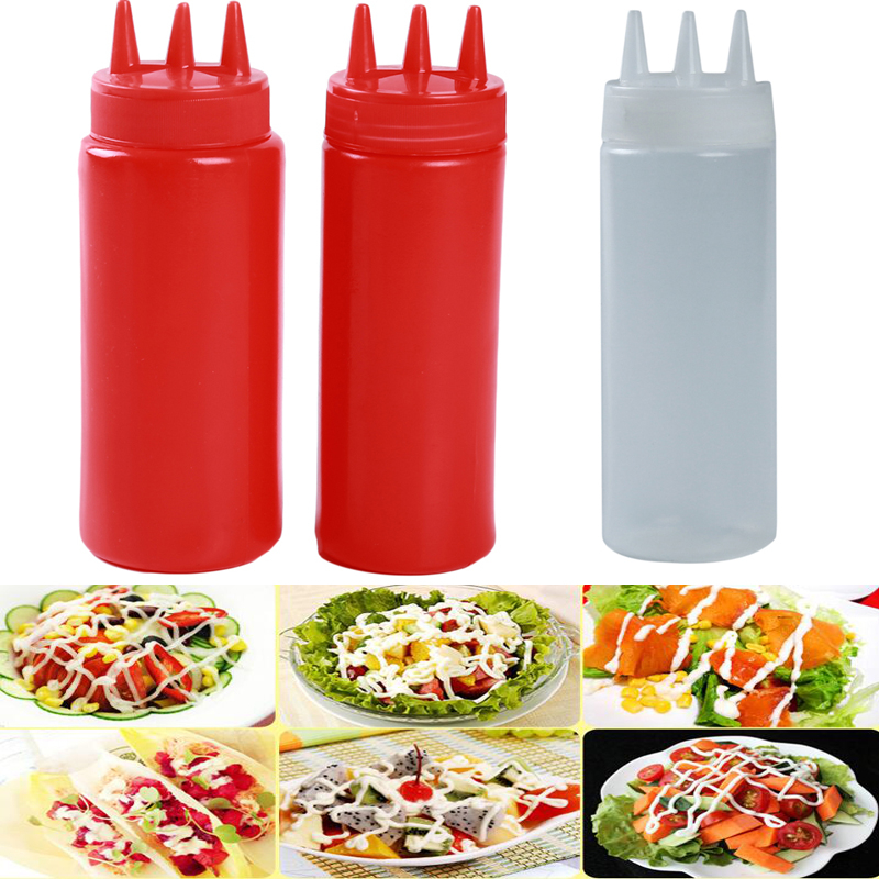 3Hole Squeeze Bottle Condiment Mustard Dispenser Sauce Vinegar Ketchup Gravy Cruet Kitchen Gadgets Plastic Oil Vinegar Bottles