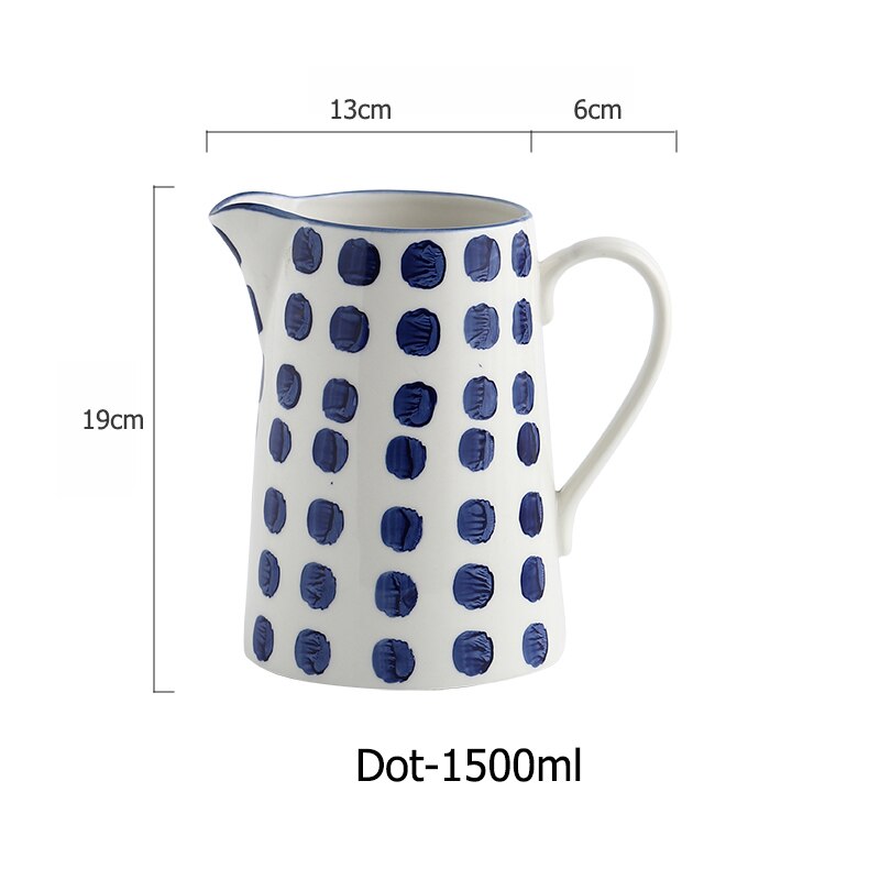 Pichet à eau en céramique bleu 1,5 l, bouteille de jus de thé au lait, Pot d&#39;eau de cuisine domestique, bouilloire, tasse, Pot d&#39;eau pour micro-ondes: Dot Jar