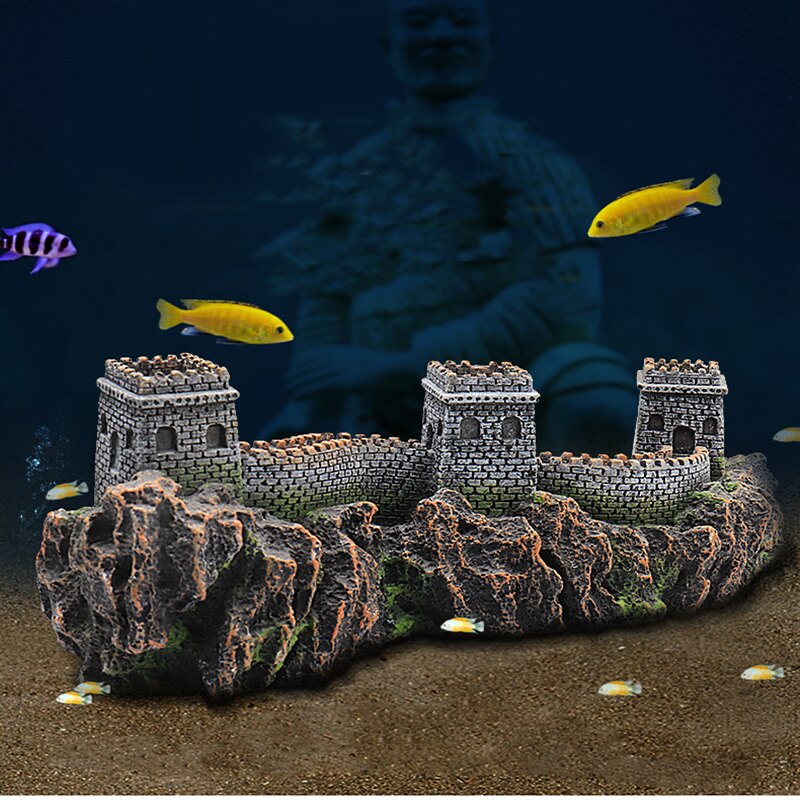 Décor d'aquarium de poissons la grande muraille, ornement de grotte de cachette de reptiles, accessoires d'aquarium