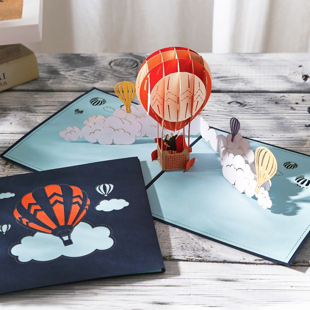 AIT-tarjeta de felicitación plegable 3D, globo de fuego, Pop-Up