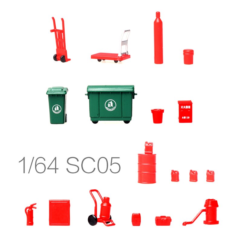 1/64 narzędzie robić naprawy samochodów ruchu Model samochodu sceny garażu kosz na śmieci beczka oleju gaśnica hydrant wózek