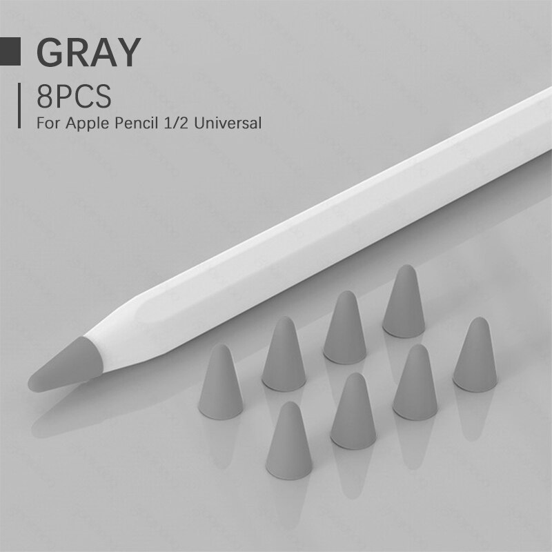 8pcs Silicone Replacement Nib Protective Cover Skin for Apple Pencil tip Tablet stylus Touch Pen Nib Cover стилус для планшета: gray