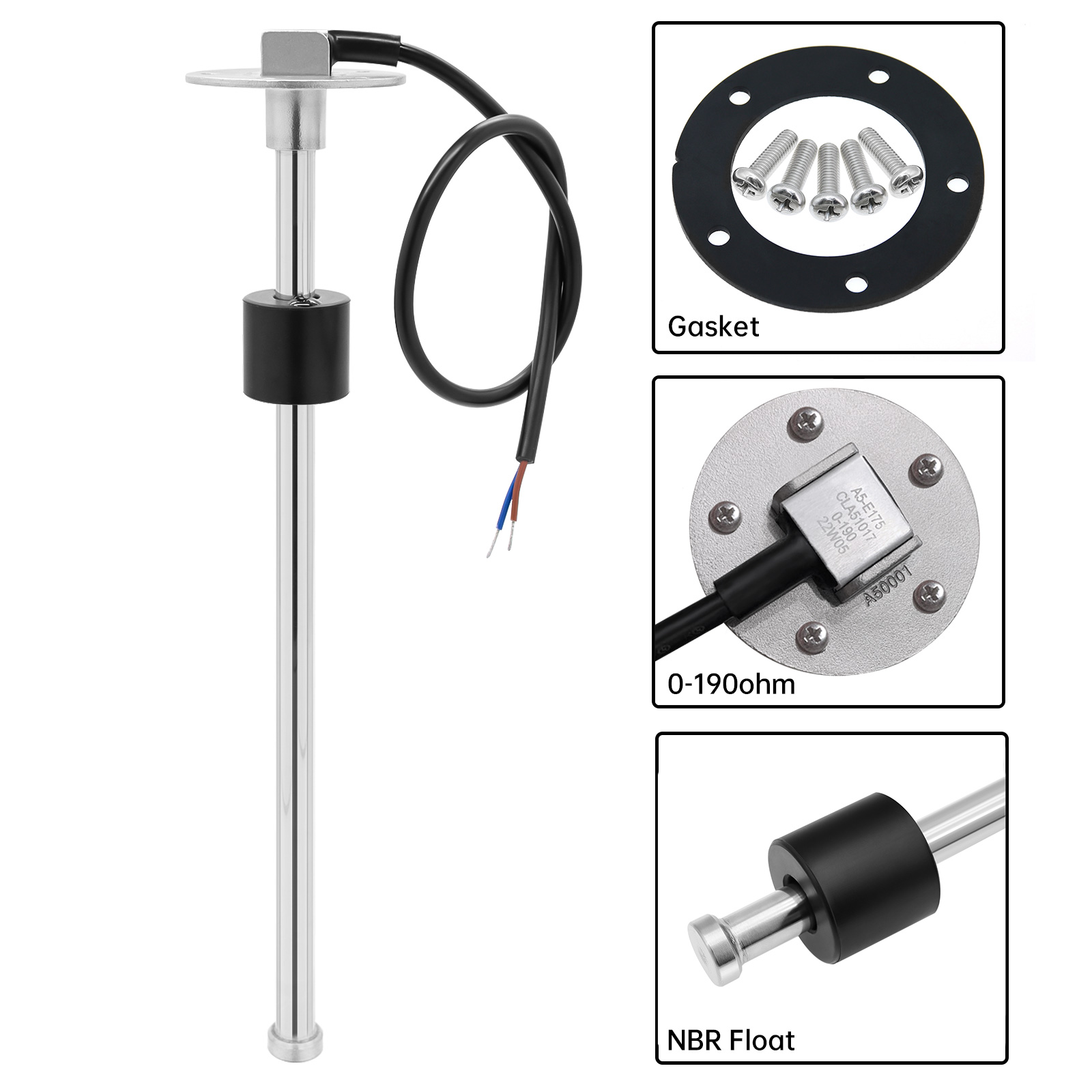 0–190 Ohm Wasserschwimmer-Sensor + Wasserstandsanzeige, rote LED, 52 mm Wassertank, Messgerät, Anzeige für Marine, Auto, Wohnmobil, Wohnmobil, Yacht, 9–32 V