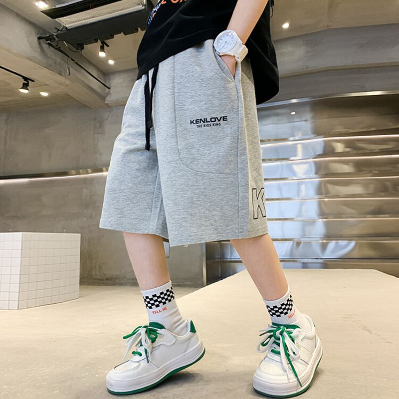 Pantalones cortos de algodón para niños y adolescentes, ropa deportiva a la , color gris/naranja, hasta la rodilla, de 8 a 12 años, novedad de verano: Grey / 6