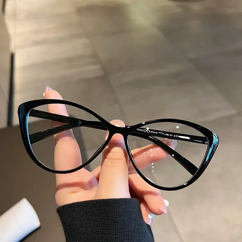 Cat Eye Transparent Myopia Glasses Women's High-definition Eyeglasses Vintage Large Eyewear Frame: black / +175