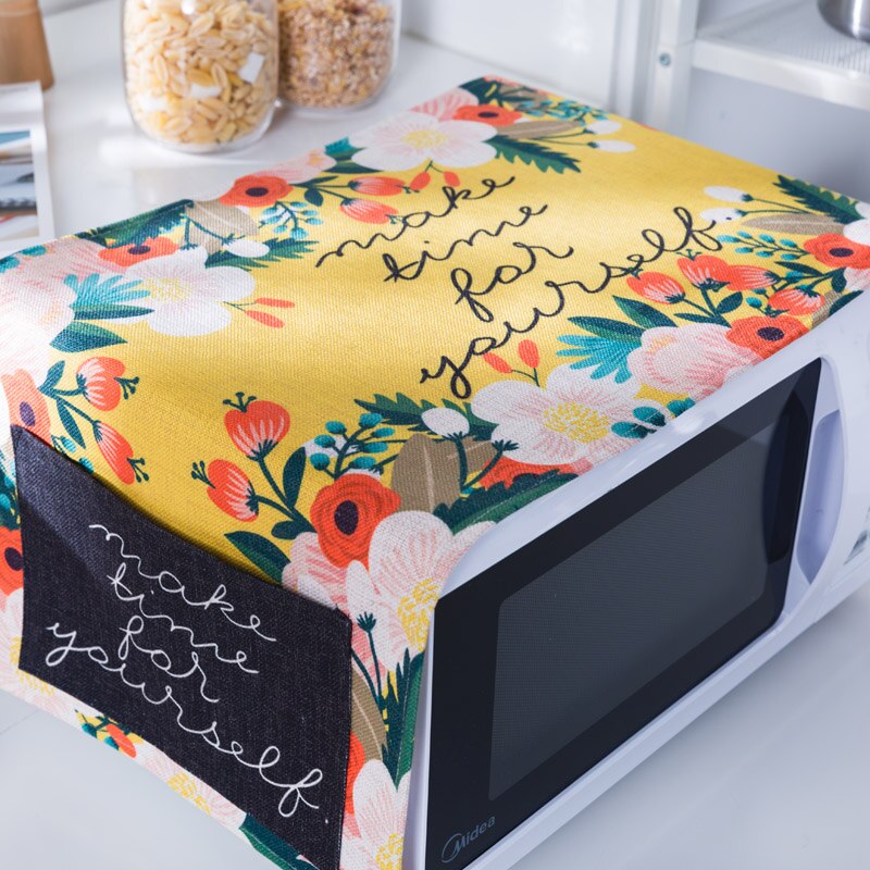 Four à micro-ondes à fleurs individuelles | De style nordique, couvre la poussière du four, bouclier en tissu de style artistique Rural avec sac de contenu de magasin
