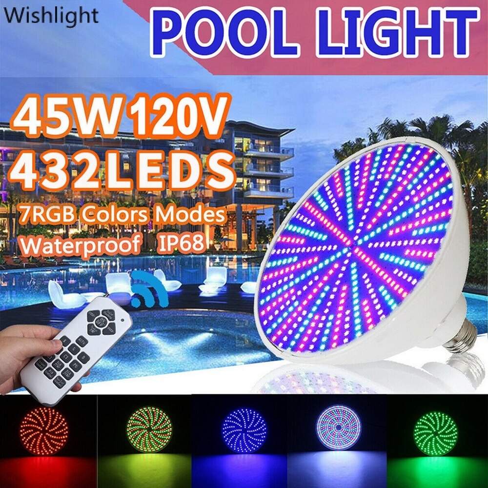 35/45W Swimming Pool Lamp with Remote Control RGB Underwater LED Light Waterproof Submersible E27 Garden Party Pool Lighting