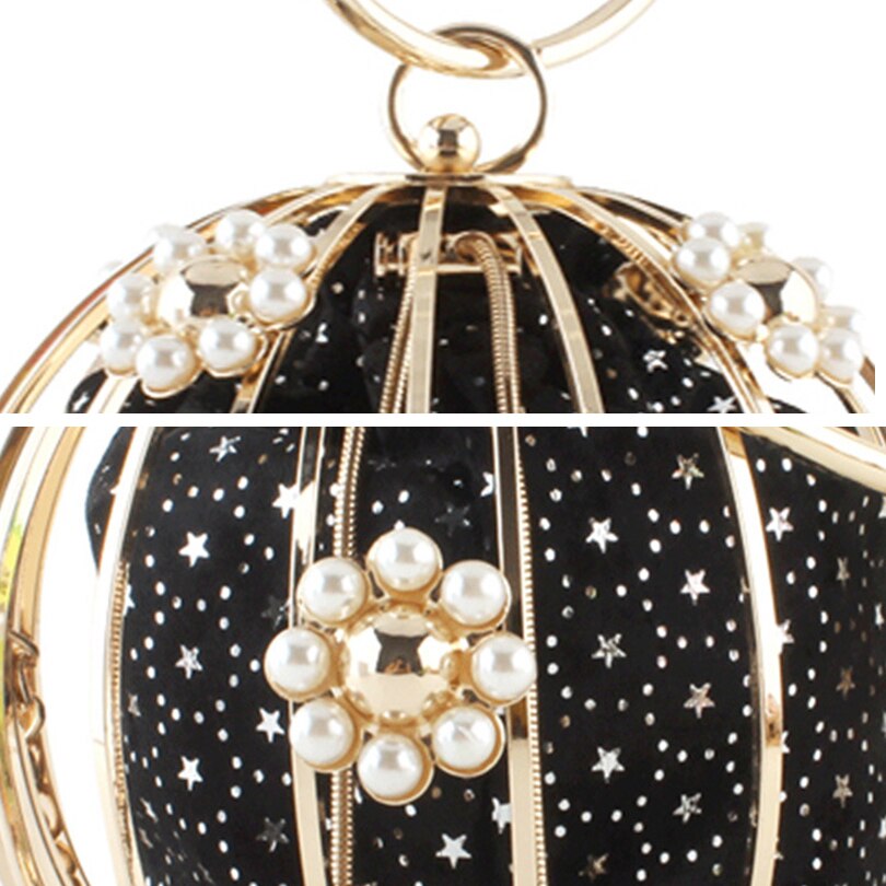 Borsa da sera a gabbia sferica scavata donna 2021 moda perla diamante personalità circolare pochette da giorno cena da donna
