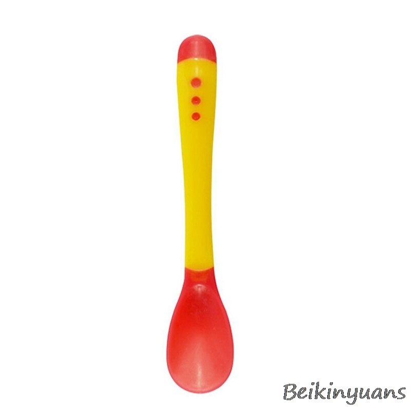 Vajilla con sensor de temperatura para niños, platos de aprendizaje para bebés, bandeja con bol y ventosa: Yellow spoon