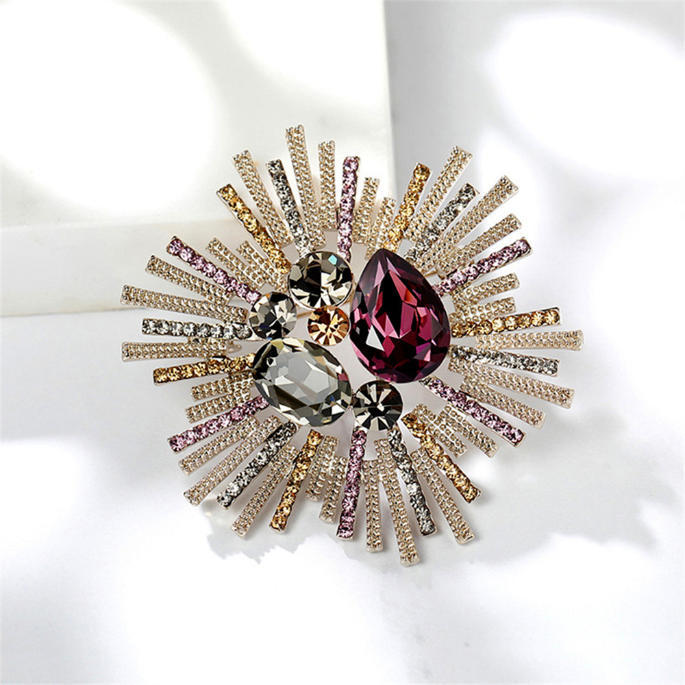 Nuevos broches brillantes de flores de sol para mujer, broche de lujo con perlas grandes y diamantes de imitación, alfileres, joyería, accesorios para traje, de boda: Oro champán
