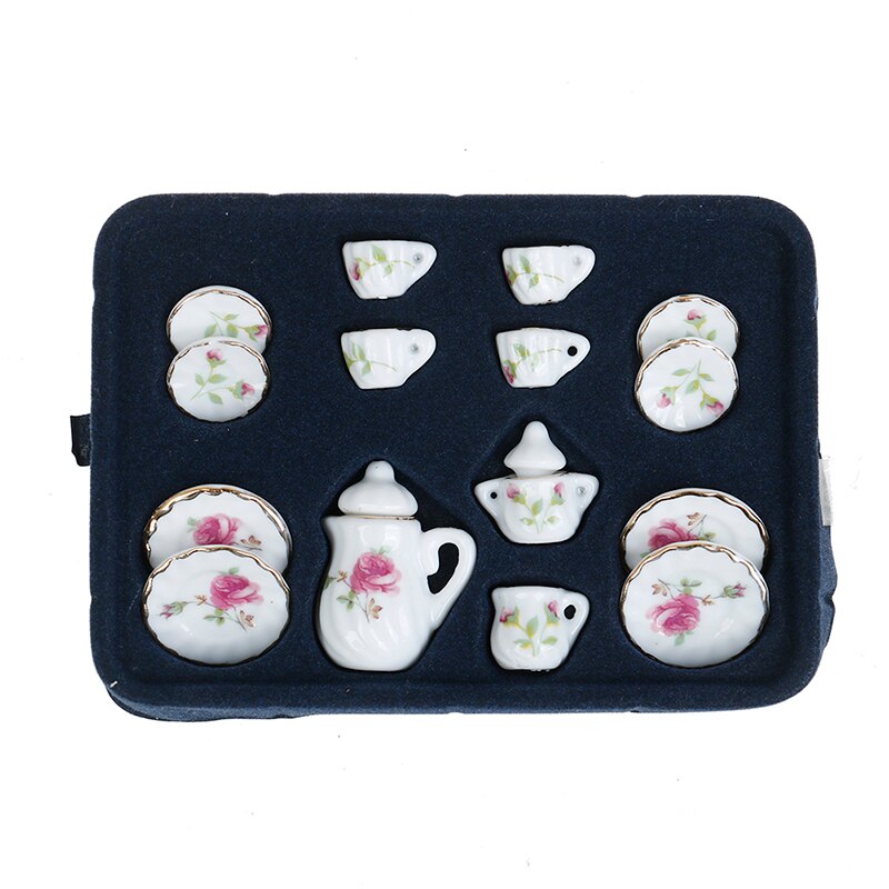 15Pcs 1/12 Doll house Miniature Blue Flower Patten Porcelain Coffee Tea Cups Ceramic Tableware Kitchen Accessories: A 1