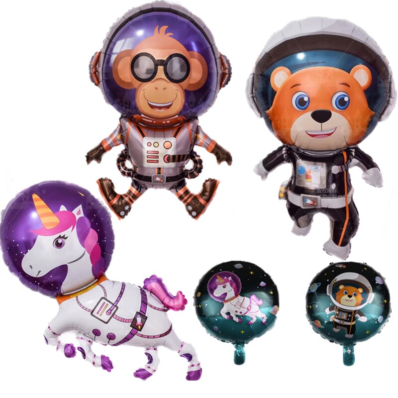 Globo de aluminio de dibujos de caballos de unicornio, serie espacial, animal, oso, mono, decoración de de cumpleaños, tema de aviación, 1 ud.