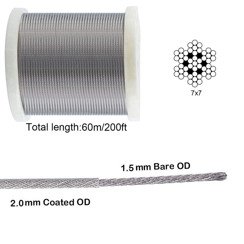 Garden Wire/Cable Railing/Wire Fence Roll Kit,200FT Heavy Duty Stainless Steel Cable Rope,Lag Screw Eye Screw