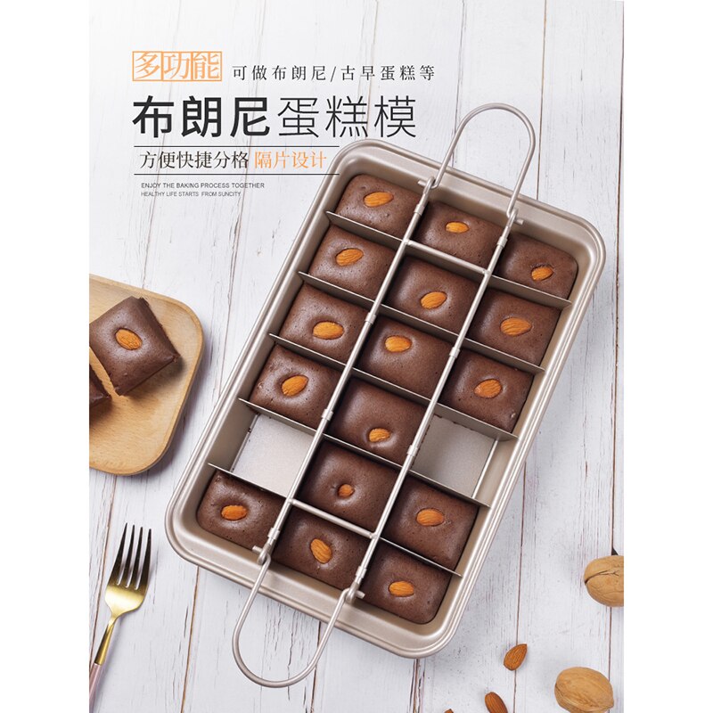 3Pcs/Set 18 Grids Brownie Baking Pan Removable Bottom Brownie Cake Pan Carbon Steel Baking Tray Kitchen Bakeware Tools