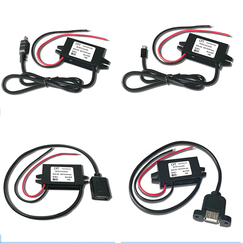 Dc -dc 12v to 5v auto-stroomomvormer, micro-mini usb 3a stroomadapter met spanningsverlaging en beveiliging tegen omgekeerde polariteit 15w
