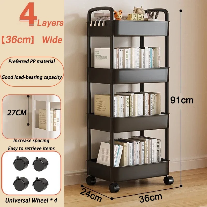 Badezimmerwagen, Küchenorganisatoren und Lagerregal, mobiles Aufbewahrungsregal für den Haushalt, Trolley, multifunktionales mehrstöckiges Bücherregal: Brown