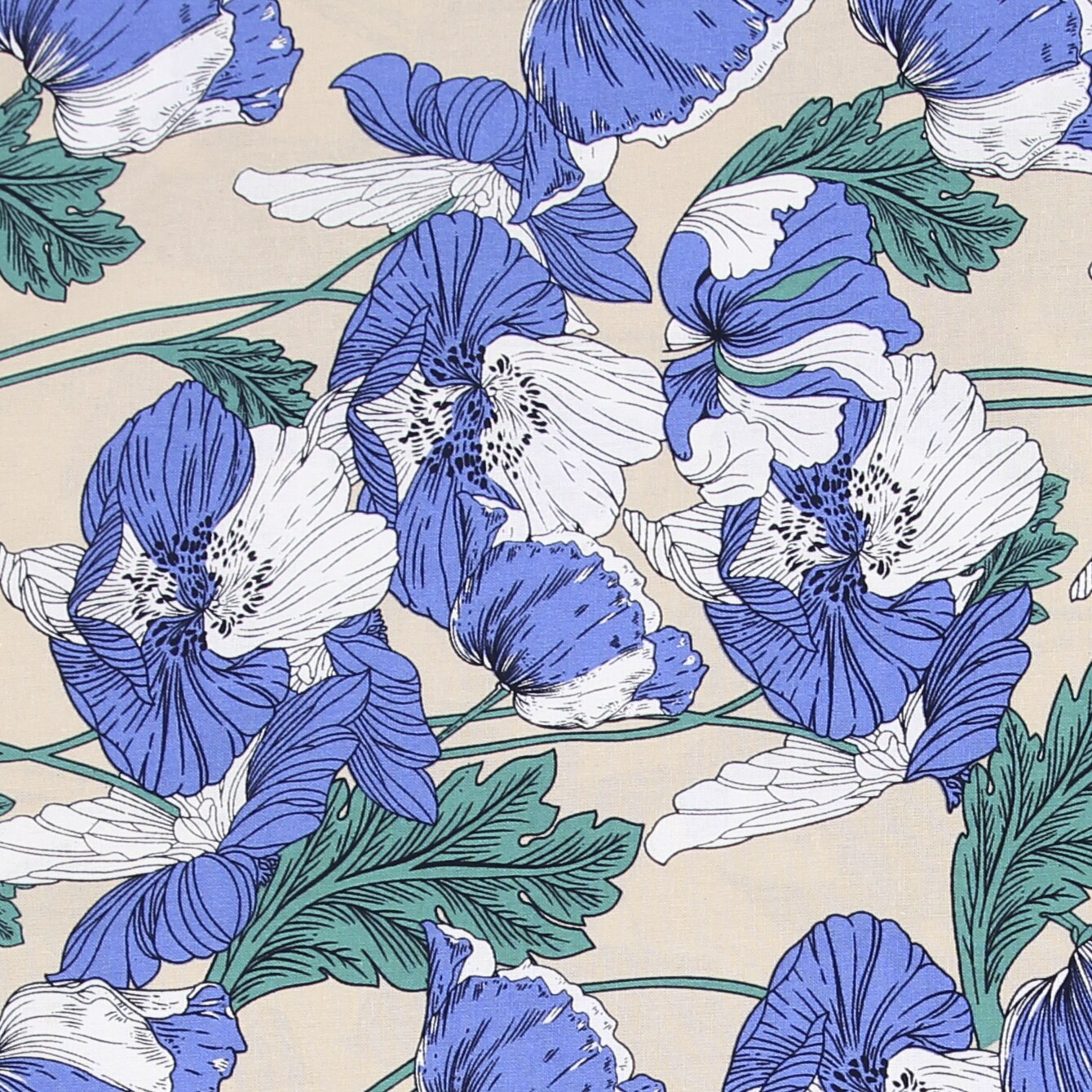 Cotton imitation linen printing fabric handmade DIY clothing fabric lily printed fabric: Blue Flower