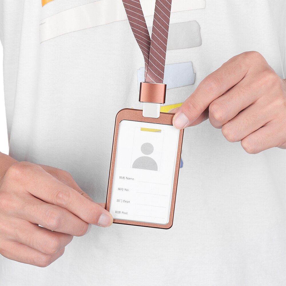 1pc ID Badge Holder Aluminum Alloy Metal Bus Work Business Exhibition Name Card Case School Office Supplies With Lanyard