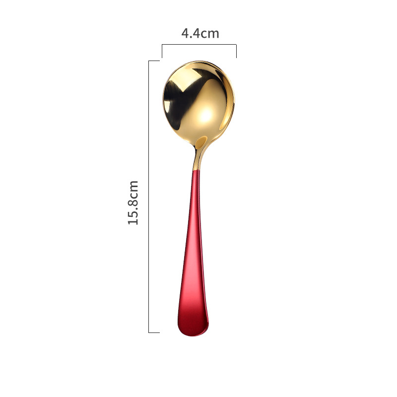 1pc Stainless Steel Round Head Spoon Long Handle Coffee Ice Cream Desserts Spoons Beautiful Tableware Housewares Kitchen: Red Gold