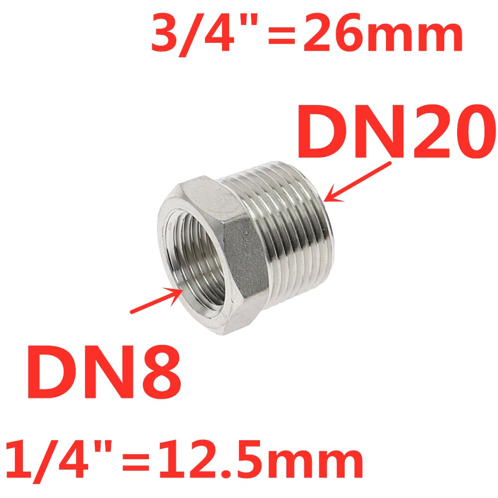 Tonisoiva sydämen vähennysholkki 1/8 &quot; 1/4 &quot; 3/8 &quot; 1/2 &quot; bsp uros/naaraskierre  ss304 ruostumattomasta teräksestä valmistettua putkiliitosta vesikaasuöljylle: Dn20 to dn8
