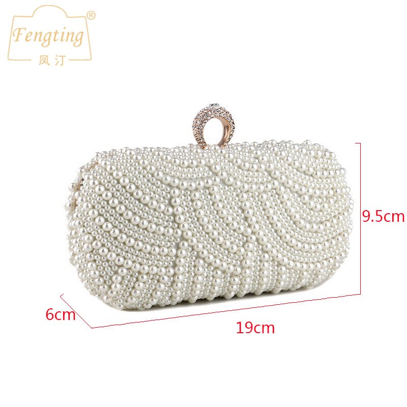 Sac à main en perles blanches de mariage, sacs à main en strass, sacs de soirée, petites pochettes de jour, sac à bandoulière en chaîne pour boîte de nuit FTB332