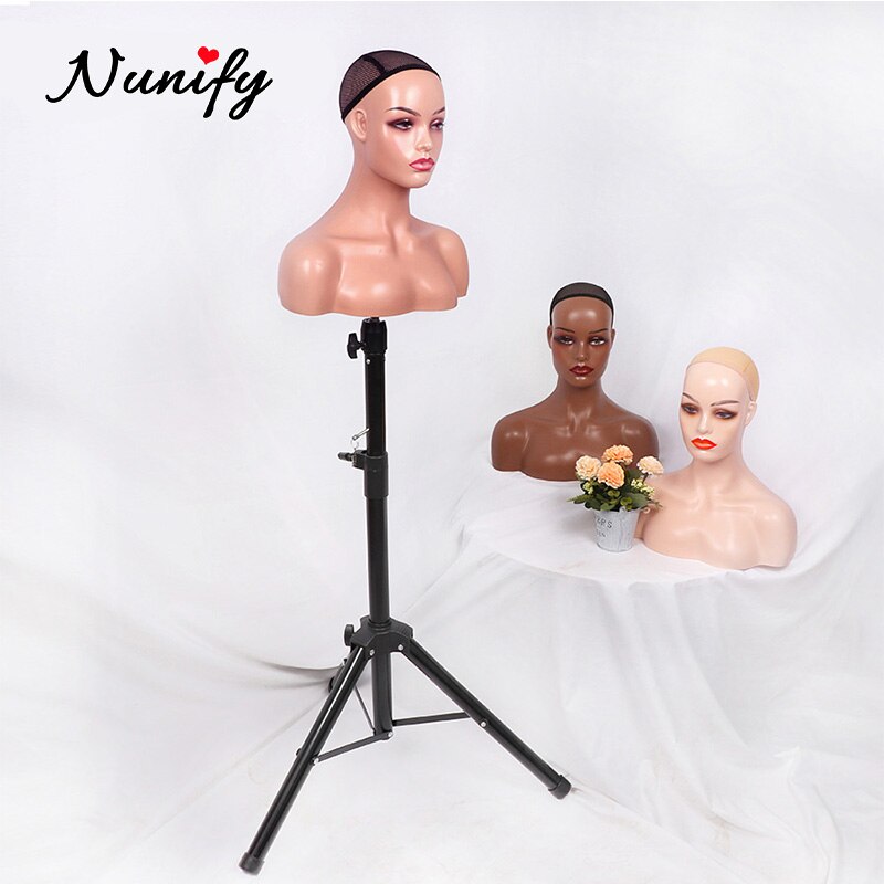 Nunify Realistische Half Lichaam Dubbele Schouder Pvc Training Mannequin Hoofden Voor Display Pruiken Hoed Sieraden