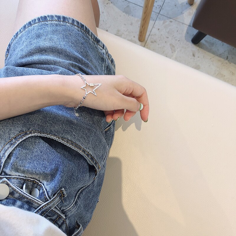 Anenjery vintage onregelmatige splitsende pentagram ketting thaise zilveren armband voor vrouwen verstelbare armband sieraden s -b400