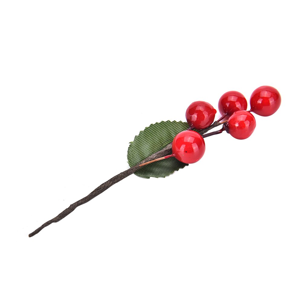 Ramo de frutas artificiales de cereza, 5 uds. (5 cabezas), perlas falsas, estambres de flores, bricolaje, decoración del hogar para boda,