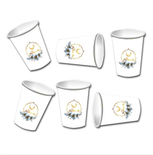 Eid Mubarak Wegwerp Servies Papier Plaat Cup Servet Ramadan Mubarak Moslim Islamitische Festival Party Diy Decoratie Benodigdheden: 6pcs cups