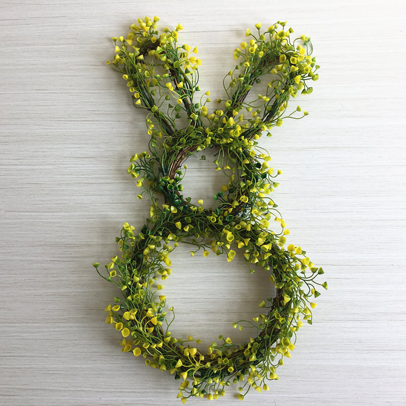 Hanging Wall Decoration Grapevine Twigs Bunny Floral Wreath for Spring Season Decoration: Default Title