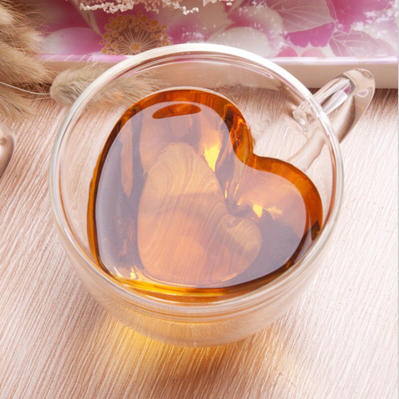 180/240ml krus par kopper hjerte kærlighed formet dobbelt væg glas kaffe te mælk citronsaft kop drinkware juledag: 180ml