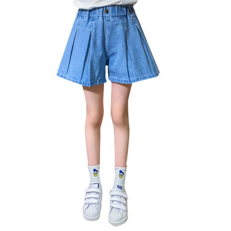 2022 Fashion New Girl Denim Culottes bambini Casual Jeans corti allentati pantaloni Teen Trend pieghettato bambini gonna allentata pantaloni 3-12 Y: 14