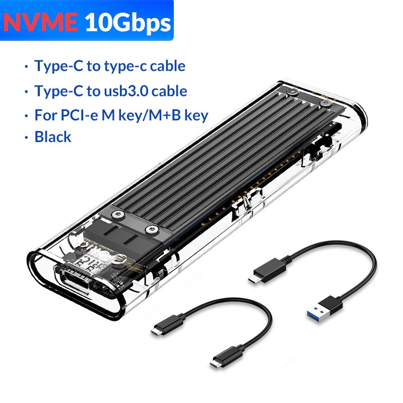 Orico m .2 ssd deksel nvme ssd kabinett m .2 til usb typec gjennomsiktig harddiskboks til nvme pcie m nøkkel  m2 2230 2242 2260 2280 ssd: Nvme  - 10 gbps svart