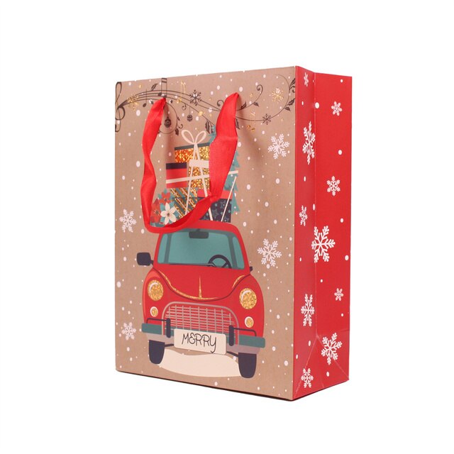 Christmas Bag Snowflake Christmas Kraft Paper Bag Candy Snack Portable Packaging Accessories Christmas Decorations: Car