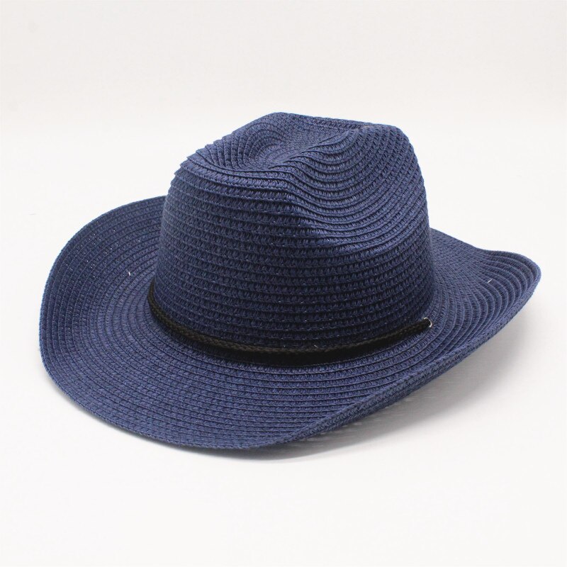 Sombrero panamá de paja para hombre y mujer, Sombrero de paja con visera para playa, Sombrero fresco de Jazz Trilby: NAVY