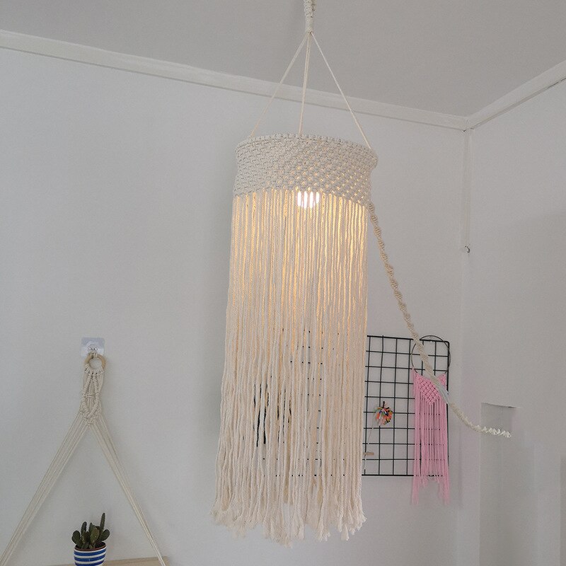 30 x 70cm handgjorda makrame-fransade lampskärmar takljusskärm som passar för vardagsrum, sovrum och badrum med lykthänge: Som bild