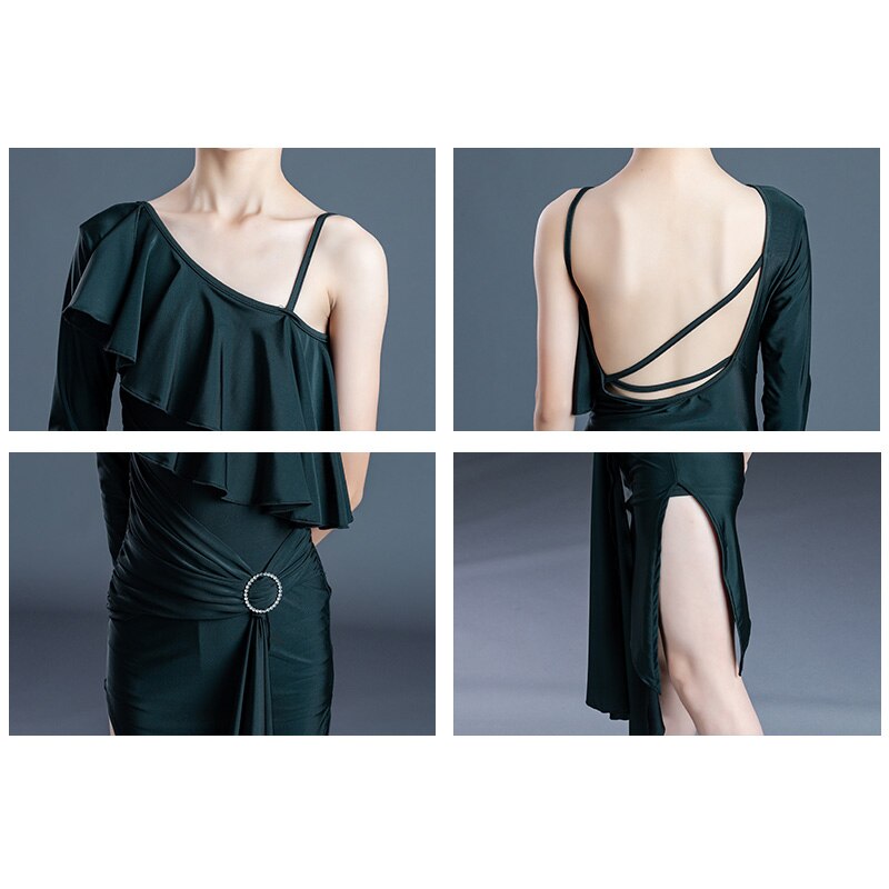 Vestido de baile latino niñas Negro Latina práctica verano vestido sin espalda etapa traje de Salsa bailarina traje Tango danza DL7729