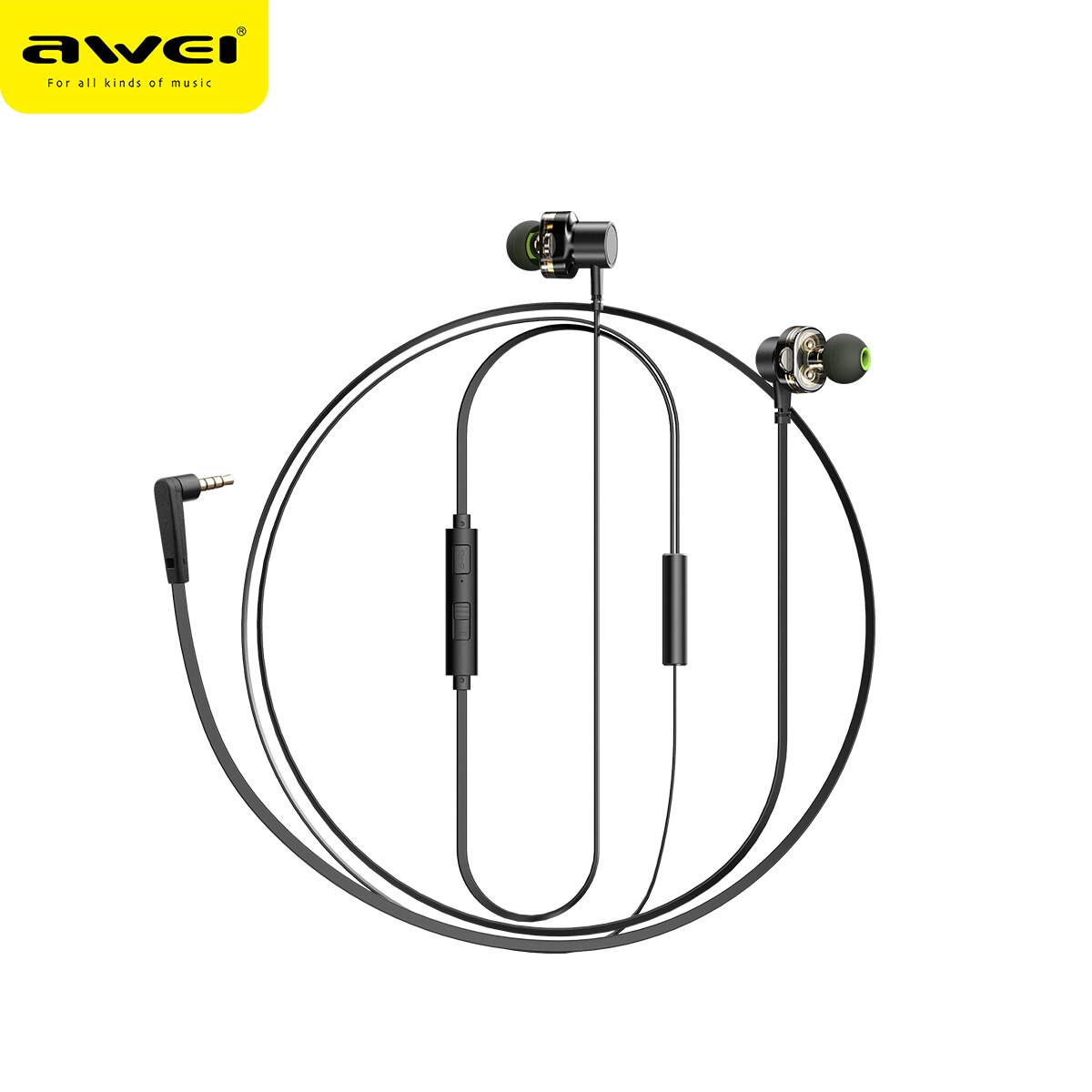 Awei  z1 sport bekabelde headset met microfoon stereo in-ear muziek oordopjes 3.5mm l buigende vier dynamische headset voor telefoon oordopjes: Default Title