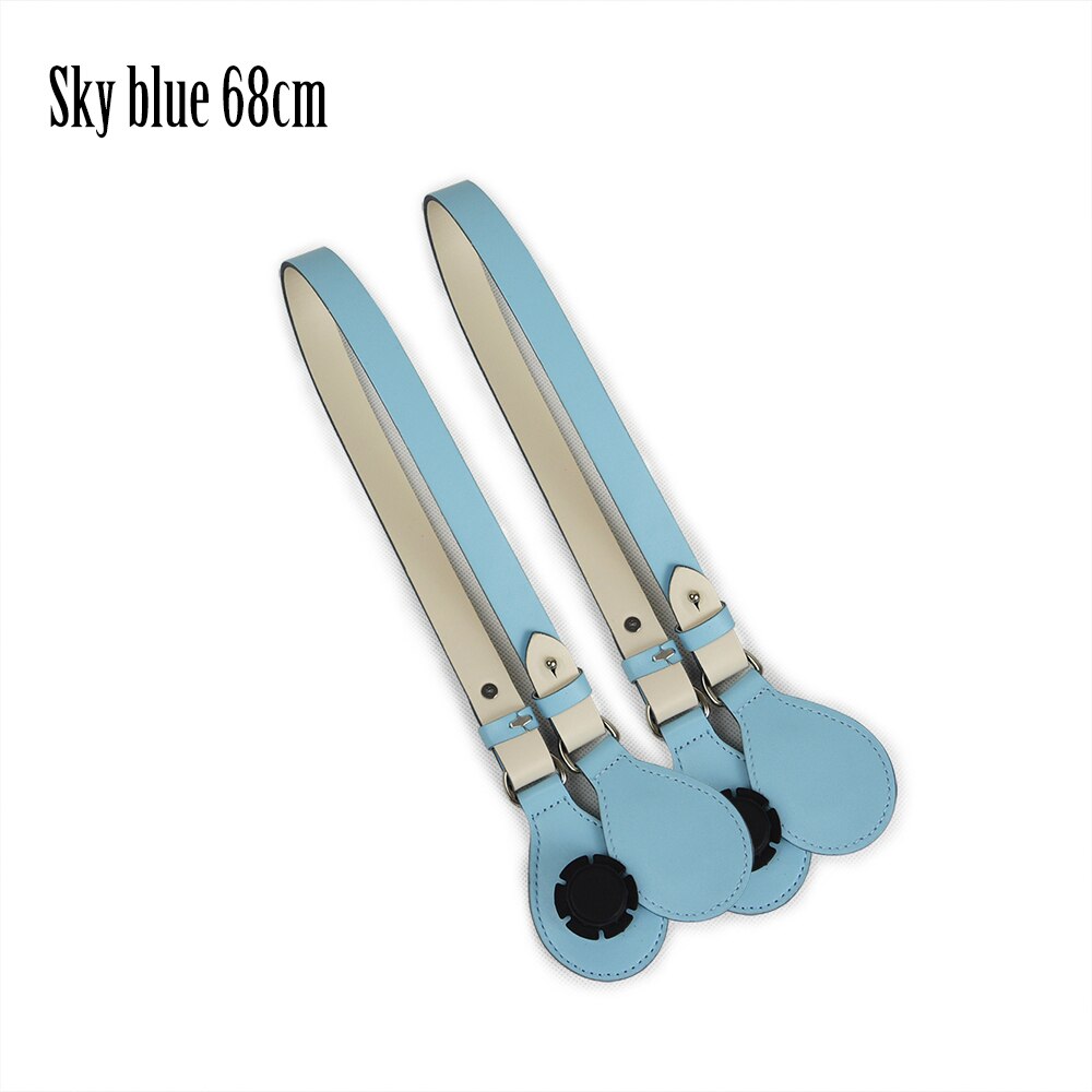 Long Short Flat Handles with end for Obag Faux Leather Lacquer Handle Removable End for O Bag OCHIC: Sky blue 68cm