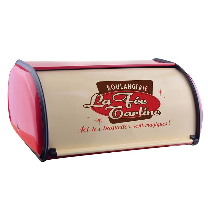 Franse Vintage Brood Opbergdoos Bin Rollup Top Lichtgrijs Kleine Gepoedercoat Brood Ijzer Snack Dozen Voor Keuken Thuis decor: Red