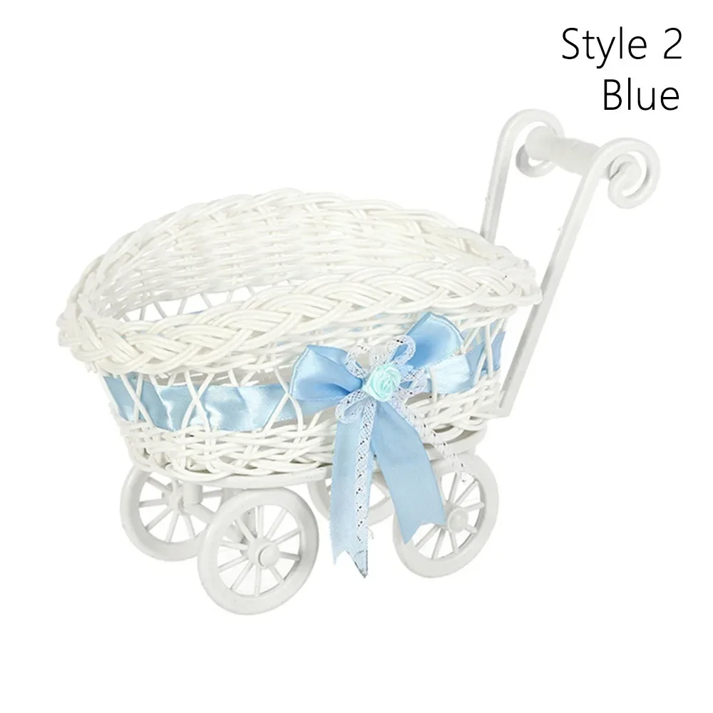 Hand-Woven Small Cart 2 Styles Flower Fruit Storage Basket Flower Basket For Plant Home Wedding: Blue