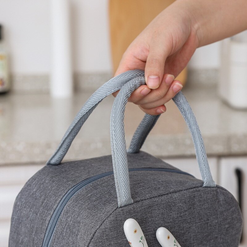 Fiambrera térmica para mujer, bolso portátil con cremallera, aislante, para la puerta de la comida, fiambrera de viaje, contenedor de almacenamiento para la cena