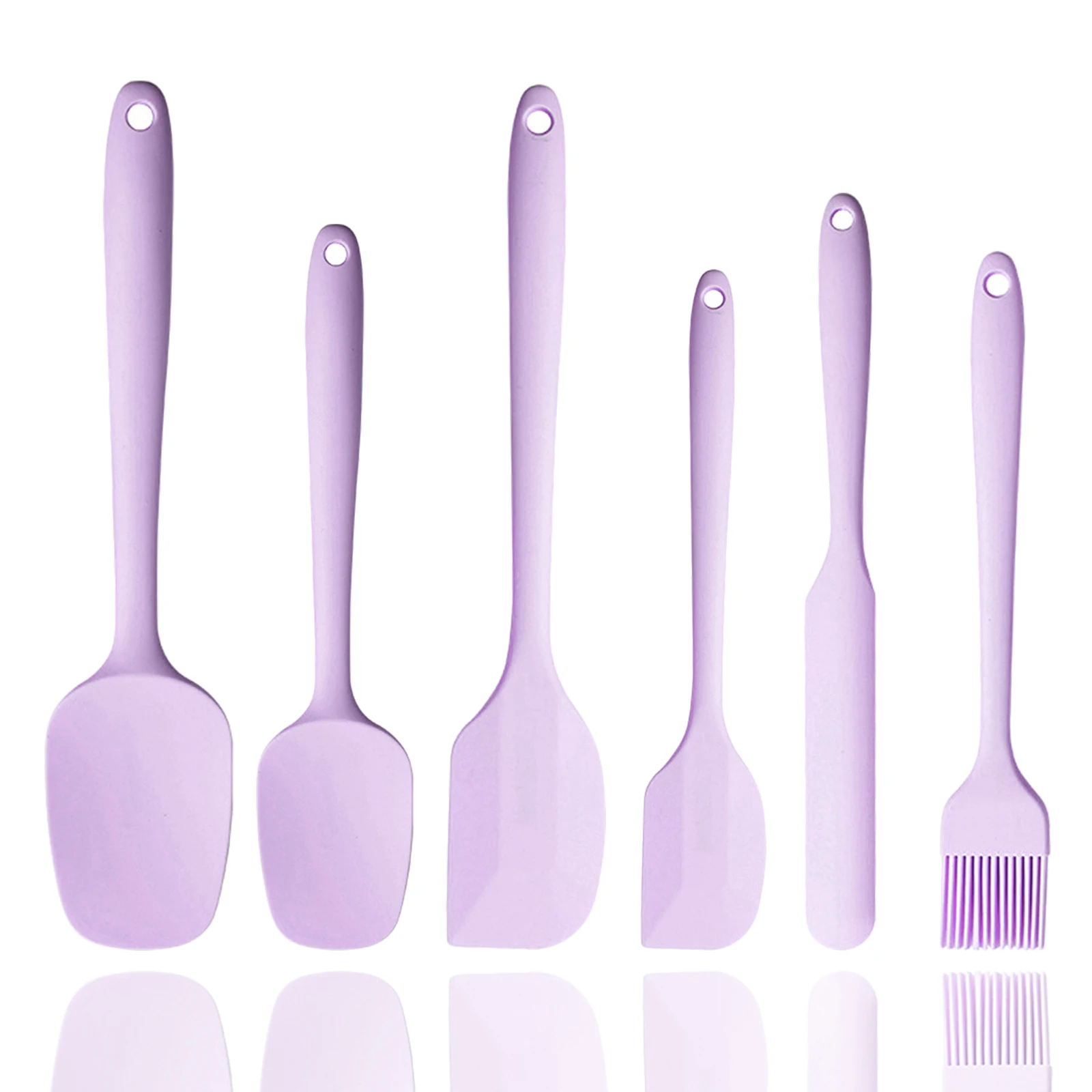 Graues 6-teiliges Silikon-Spatel-Set, lebensmittelecht, antihaftbeschichtet, hitzebeständige Spatel, Wender zum Kochen, Backen, Mischen, Backen: Lila