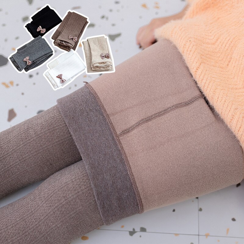 Mallas cálidas para niñas y adolescentes, pantalones ajustados con forro polar de algodón, de otoño e invierno, con lazo de punto, 2-12T