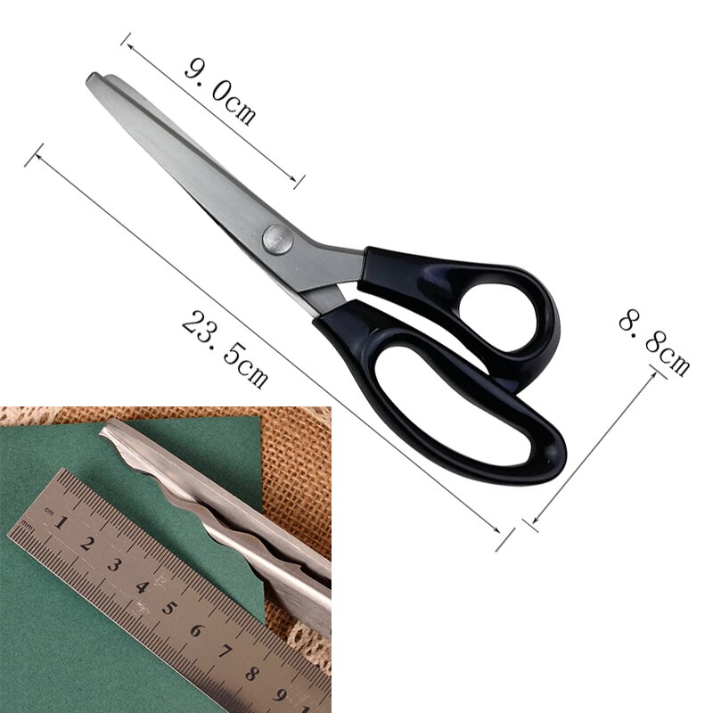 23.5cm Zig Zag Sewing Cut Dressmaking Tailor Shear Pinking Scissor Leather Craft Fabric Upholstery Tool Textile: Green