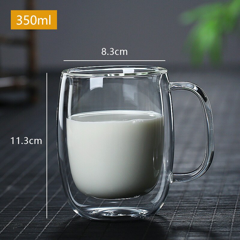 Heat Resistant Double Wall Glass Cup Coffee Mug Double Layer Reusable Carafe For Juice Milk Tea Beer Wine Beverage Latte Dessert: 350ML CB314-C