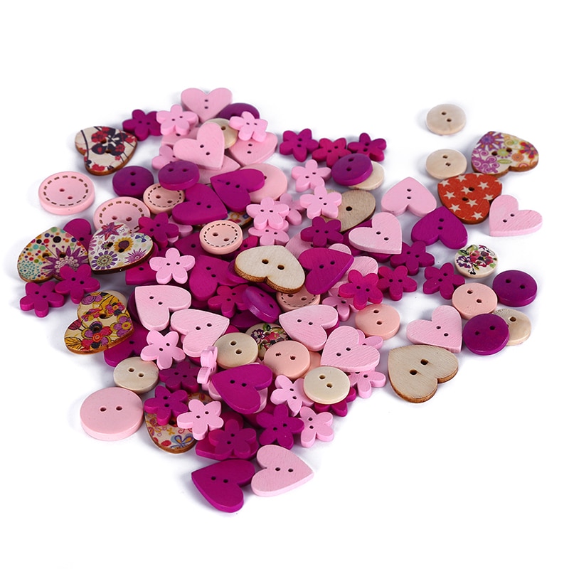 50/100 stuks houten knopen met 2 gaten en verschillende vormen voor scrapbooking, knutselen, doe-het-zelf, babykleding, naaiaccessoires, knoopdecoratie