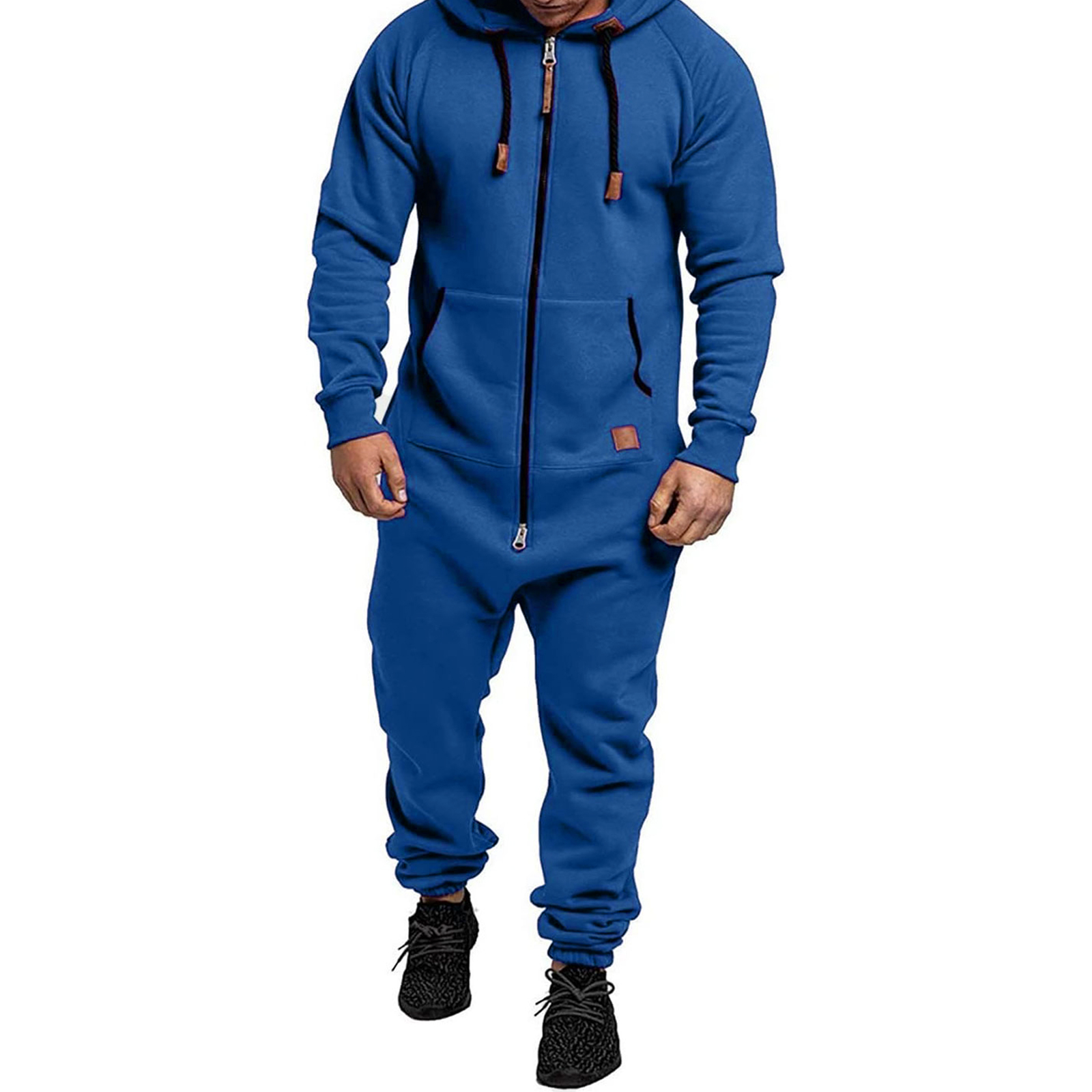 Men's Long Sleeve Full Zipper Up Overalls Sweatsuits with Drawstring Winter Hooded Jumpsuits with Pockets