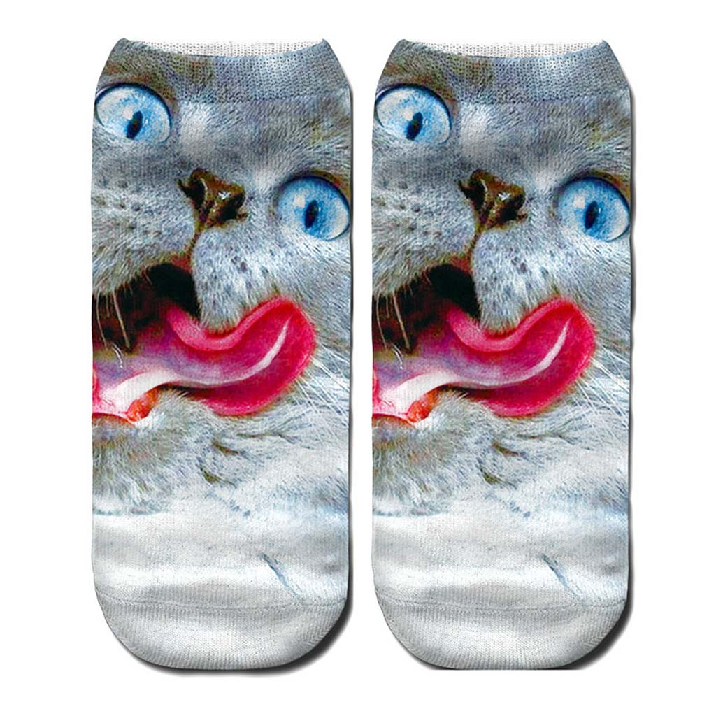 Femmes 3D nouveauté fou drôle chat cheville chaussettes mignon coloré dessin animé chat bateau chaussette dessin animé bas coupe chaussettes achats gratuits # D: Marron